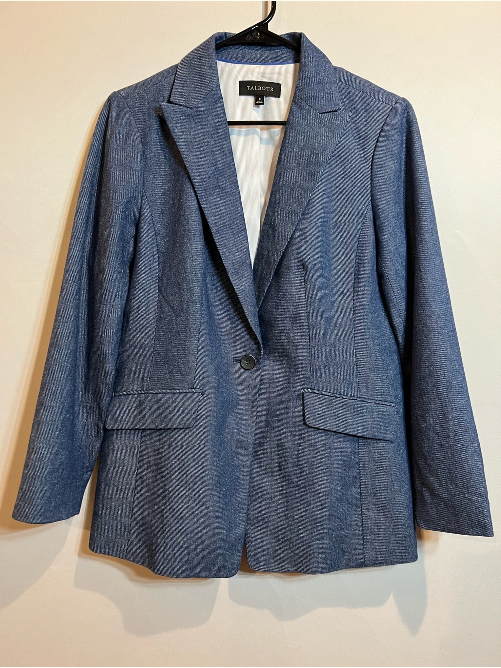 Talbots Denim Blue Cotton Linen Single Button Blazer Jacket - Picture 9 of 11